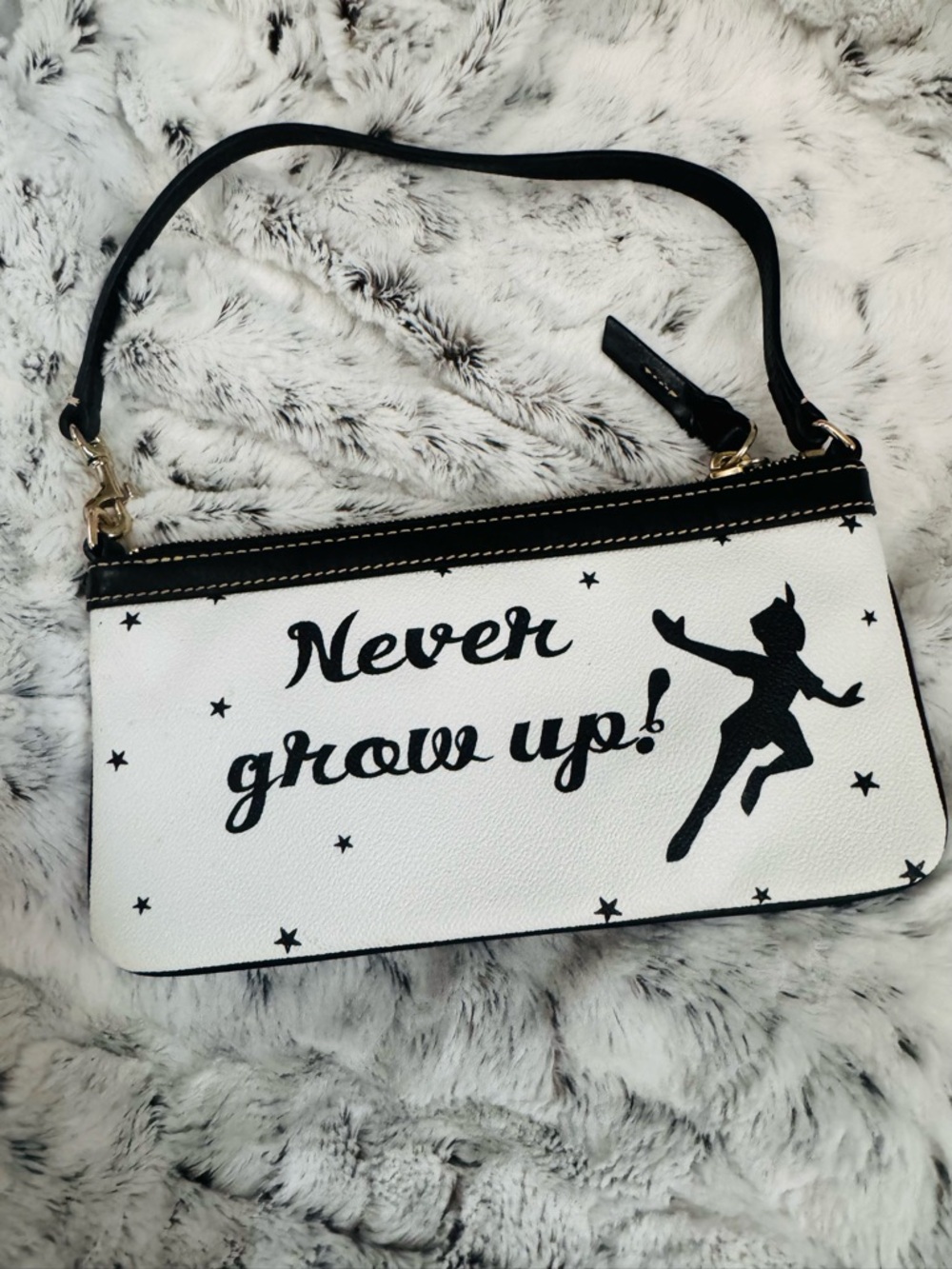 Dooney & Bourke Never Grow Up! White and Black Strap mini bag/wristlet